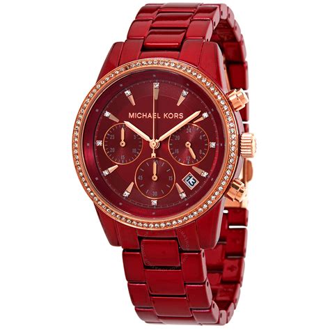 michael kors ladies watch red|Michael Kors red watch women.